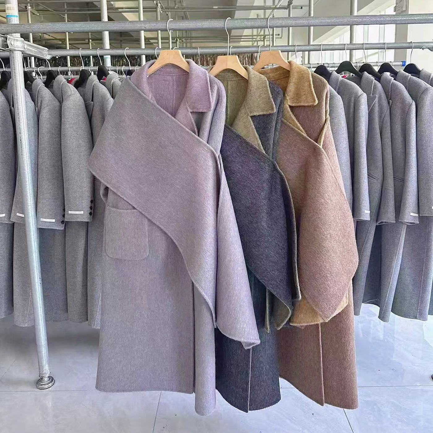

Autumn and Winter New Double Sided Hand Sewn Mulberry Silk Wool Coat Loose Scarf Extended Coat Long Sleeve Cardigan Wool Coat