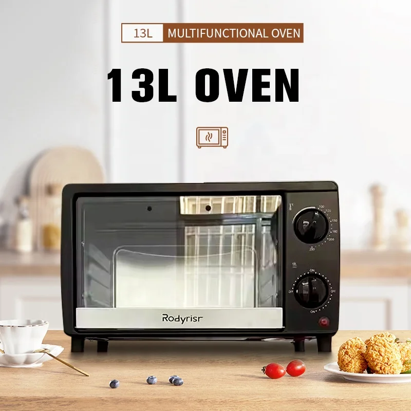 13L มินิเครื่องปิ้งขนมปังไฟฟ้าเตาอบถาดสองชั้น Smokeless ย่างในร่ม/กลางแจ้งในครัวเรือน Multi-Function KITCHEN เตาอบพิซซ่า