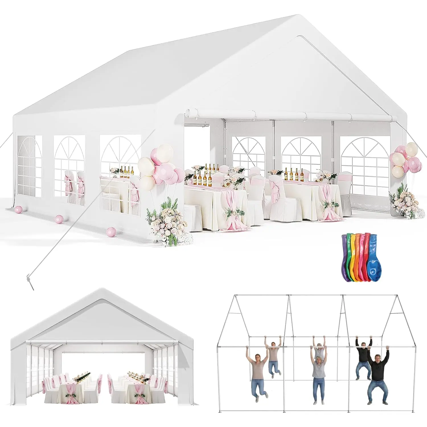 

20x20 Party Tent Event Tent for Parties, Outdoor Canopy Tents with Bonus Balloons Heavy Duty Carport Wedding Canopy, Custom