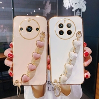 Realme12pro Love Heart Wrist Chain Silicone Case For Oppo Realme 12 Pro Plus Lite 12pro 11pro 11 9 8 4g 5g Luxury Plating Cover