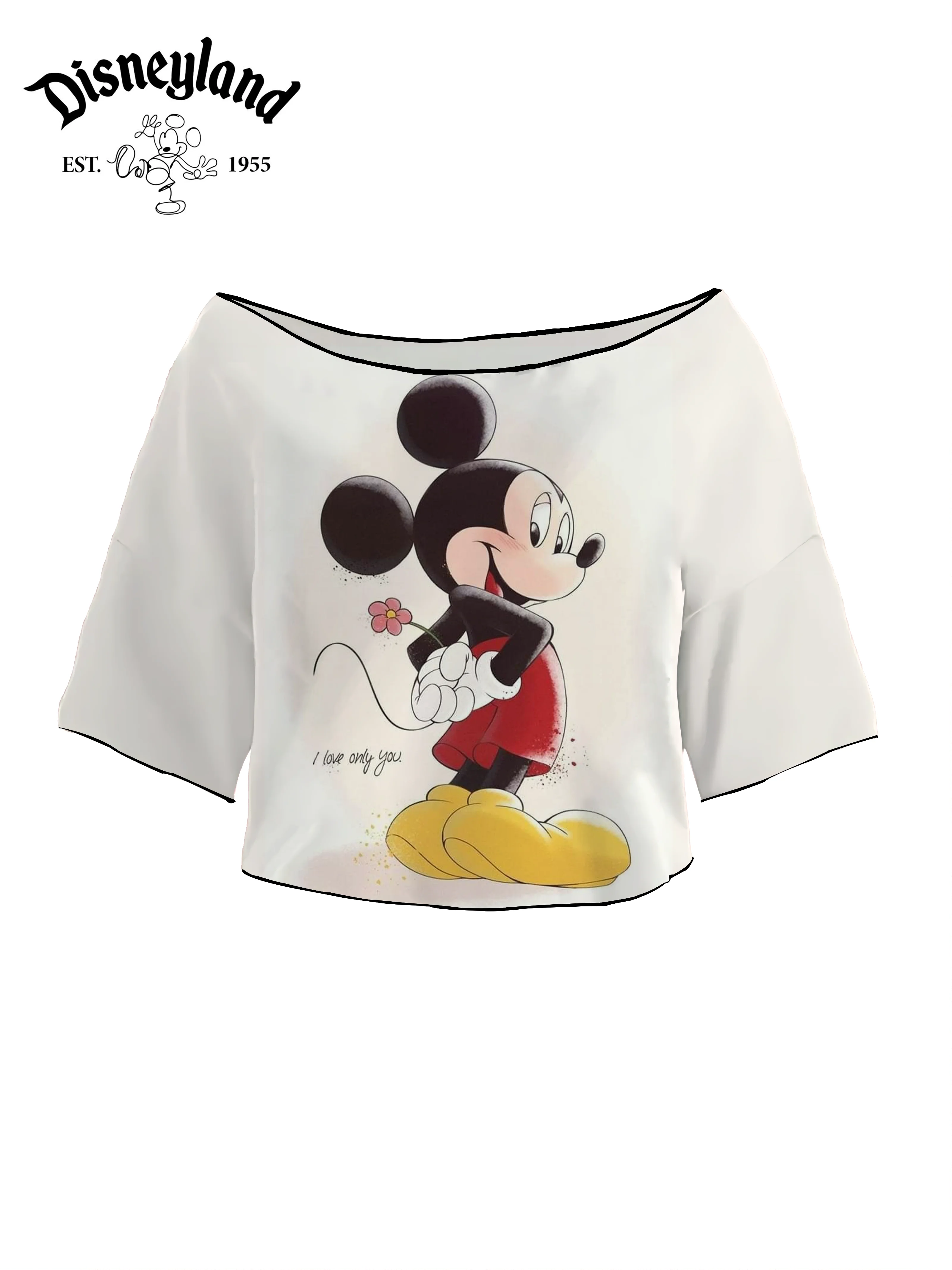 Crop Top T-shirt Mickey Tops Sexys Minnie Mouse Y2k Disney T-shirts Lettuce Trim Kpop Woman Clothing Short Sleeve Summer Clothes