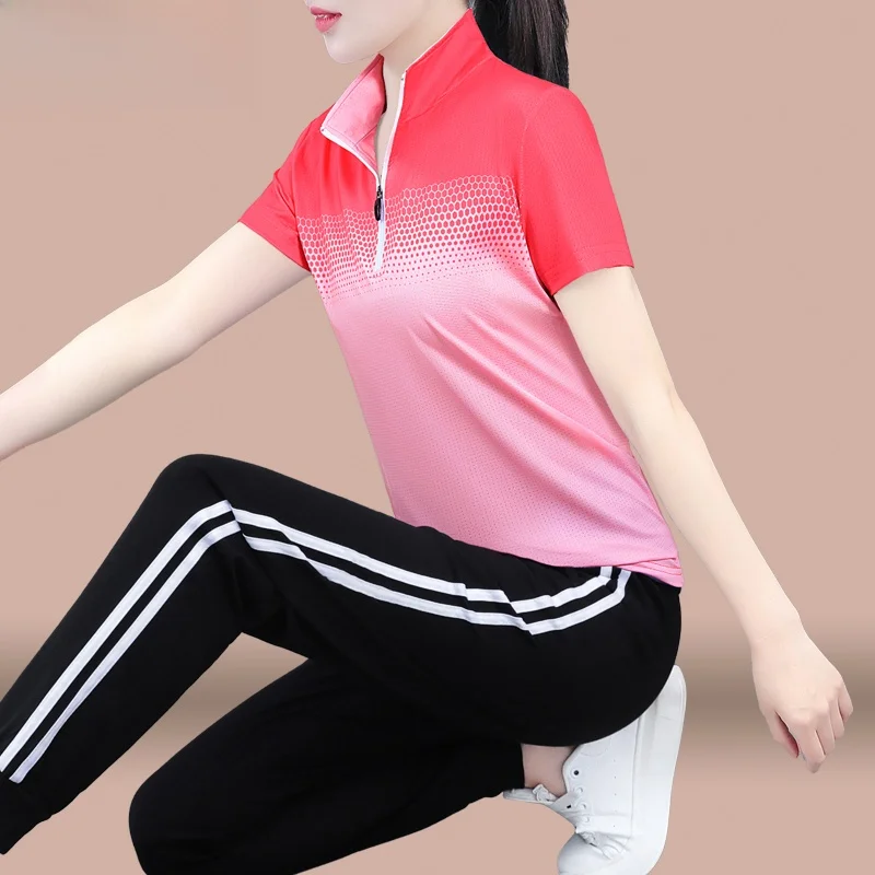 

TUCANO Ice Silk Qui Dry спортивный комплект, женский летний новый спортивный костюм adient Color ort Sve с воротником-стойкой, спортивная одежда