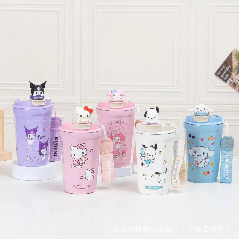 New 480ML Sanrio My Melody Thermos Cup 304 Stainless Steel Thermos Cup Cute Kuromi Doll Water Bottle Cinnamoroll Girls Gift