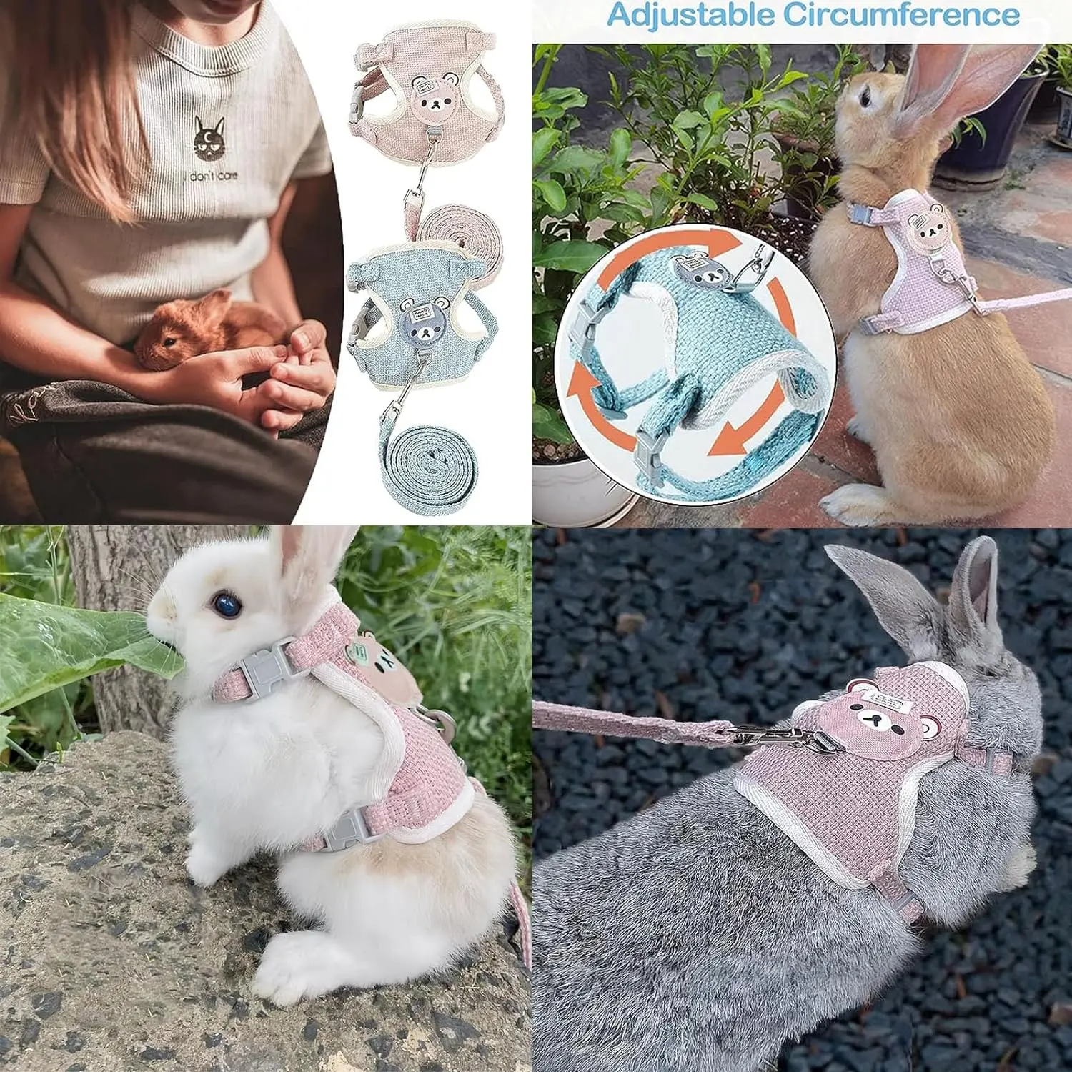 Cute Rabbit Harness Leash Set Bunny Soft Padded Dog Vest Small Puppy Carrier Teddy Bear Cat Collar Little Pet Walking