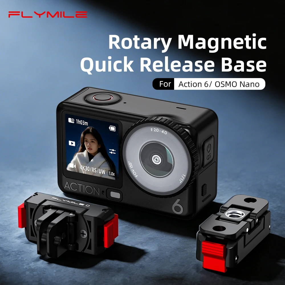 Flymile Action 6 Magnetischer Halterungsadapter Drehbare Schnellwechselbasis mit Doppelklauen-Schnittstelle 1/4 Schraubenloch für DJI Nano Zubehör – Detail 2