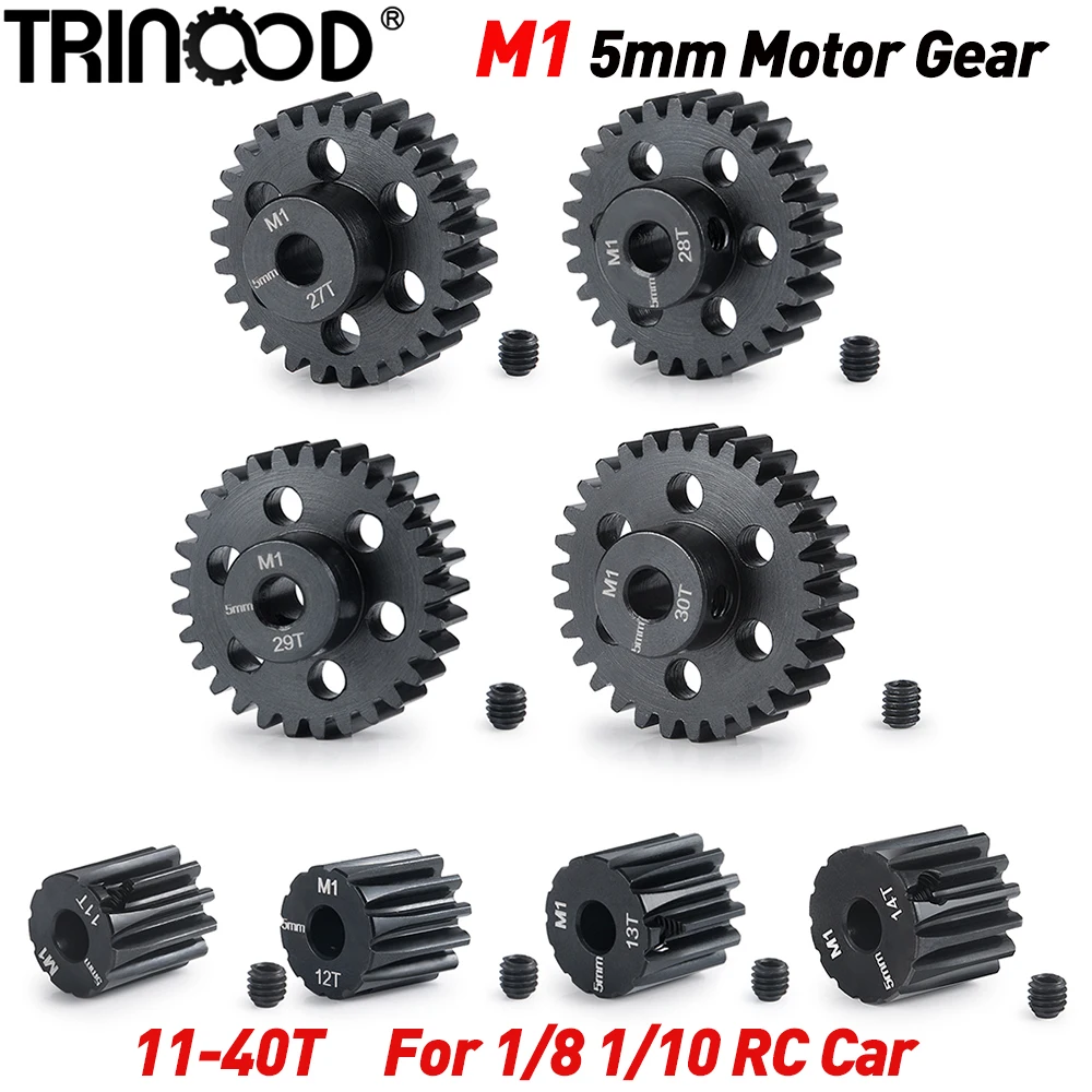 TRINOOD Steel Metal Pinion Motor Gear M1 5mm 11T 12T 13T 14T 27T 28T 29T 30T for 1/8 1/10 RC Model Car Buggy Truck Motor Parts