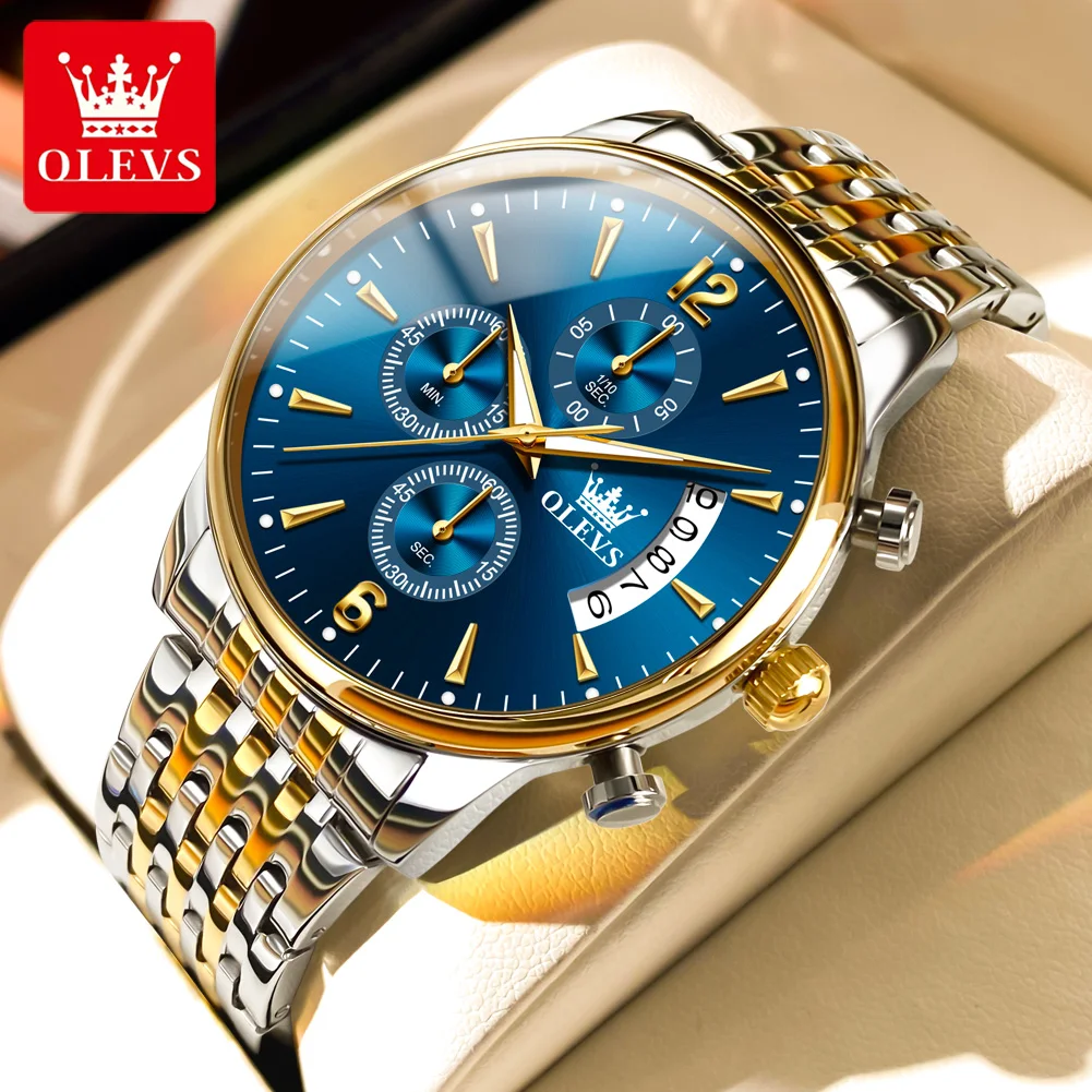 

OLEVS Fashion Mens Watches Top Brand Luxury Chronograph Quartz Watch for Men Multifunction Sport Waterproof Man WristWatches