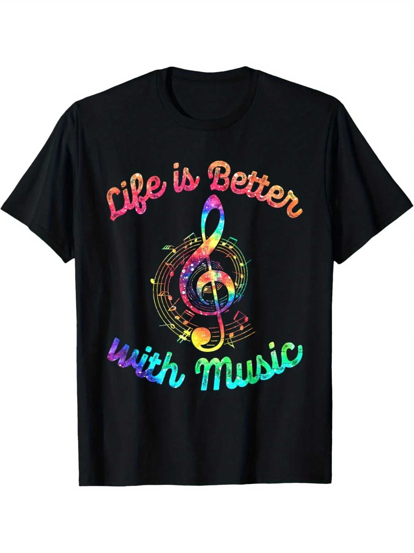 

Men's 100% Cotton T-shirt, Music Makes Life Better Design Short Sleeved Round Neck Casual Very Suitable for Music Enthusiasts