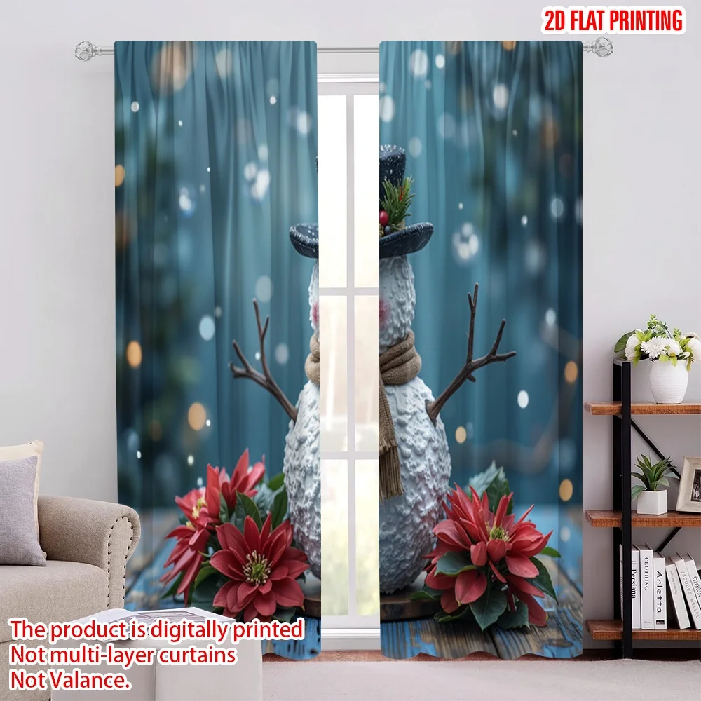 

2pcs 2D flat printing Christmas Curtain With happy hats and scarves Polyester Without Electricity Festive Wall Decor Perfect for