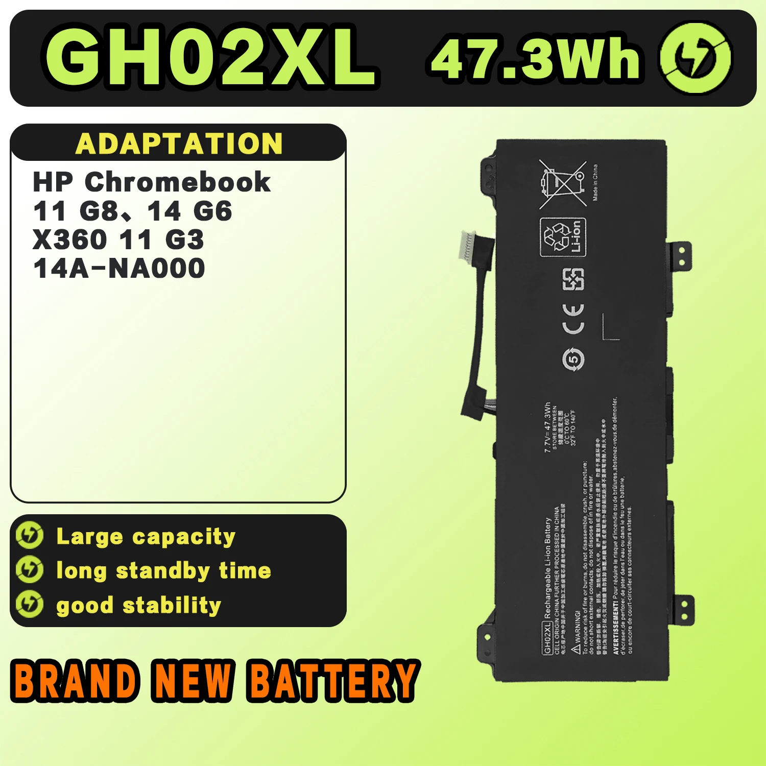 SAT GH02XL New Laptop Batteries Replacement For HP Chromebook 11 G8 EE TPN-Q232 7.7V-47.3Wh-6150mAh