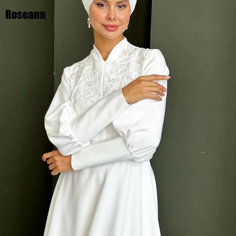 Robes de mariée musulmanes A-Line, col haut, drapé, plissé, appliques, brosse, train, longueur au sol, robe de mariée, nouveau, 2024