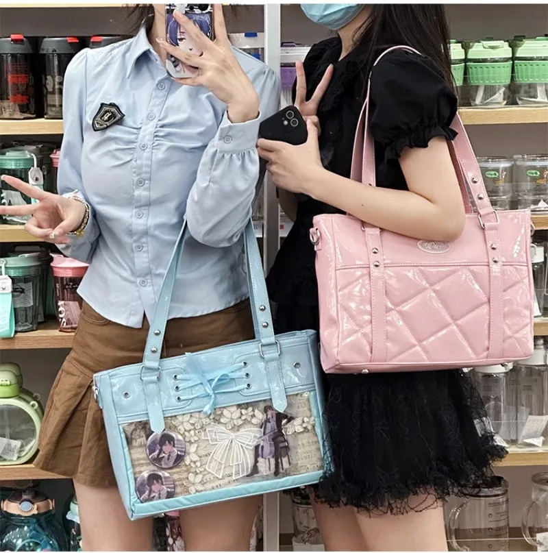 Elegant Bandage PU Shoulder Bags for Women New Trendy Ita Bag High-capacity Transparent Shoulder Bag Lolita Bag сумка Bolso