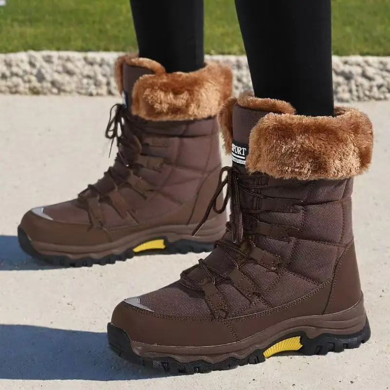 Botas de invierno para mujer, botas de nieve cálidas y acolchadas, zapatos de tobillo antideslizantes, impermeables para senderismo al aire libre, tallas grandes.
