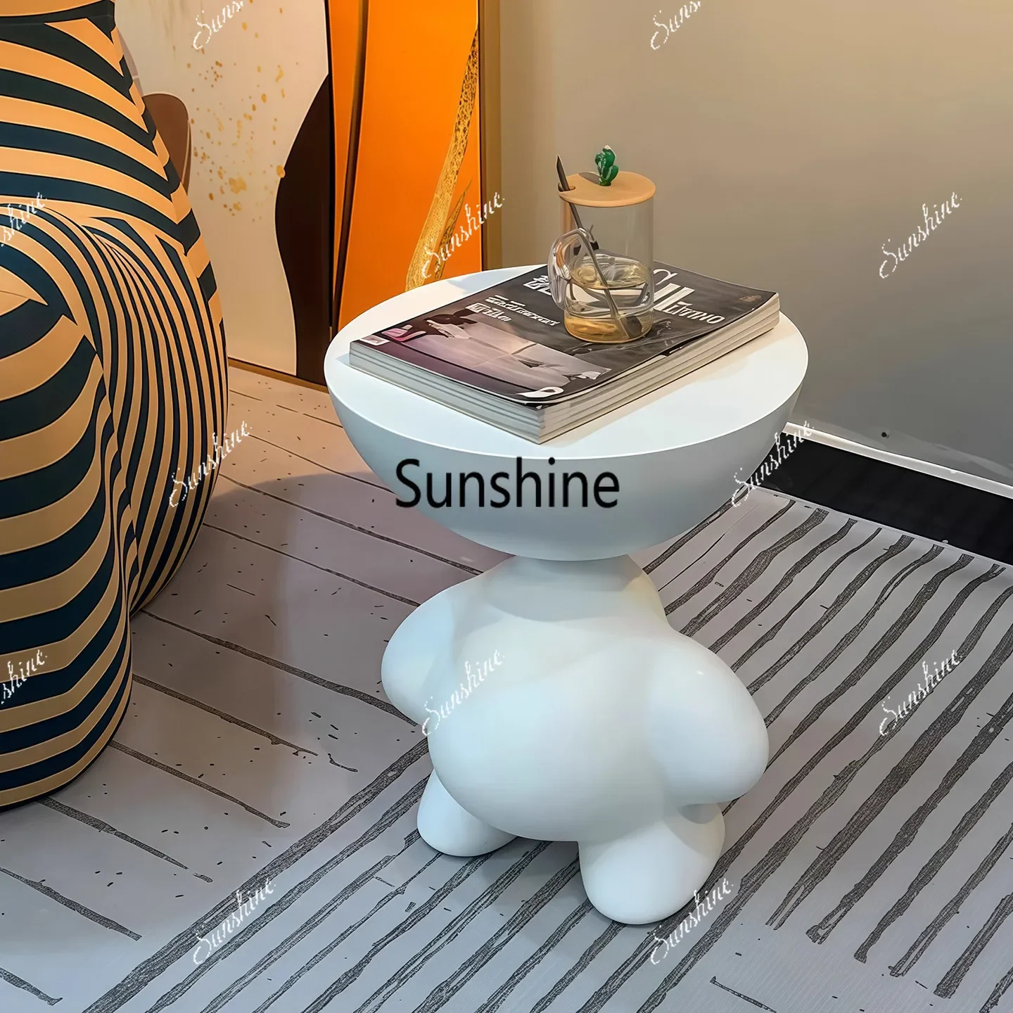 Sofa living room side table modern cream wind small coffee table round table bedside rack