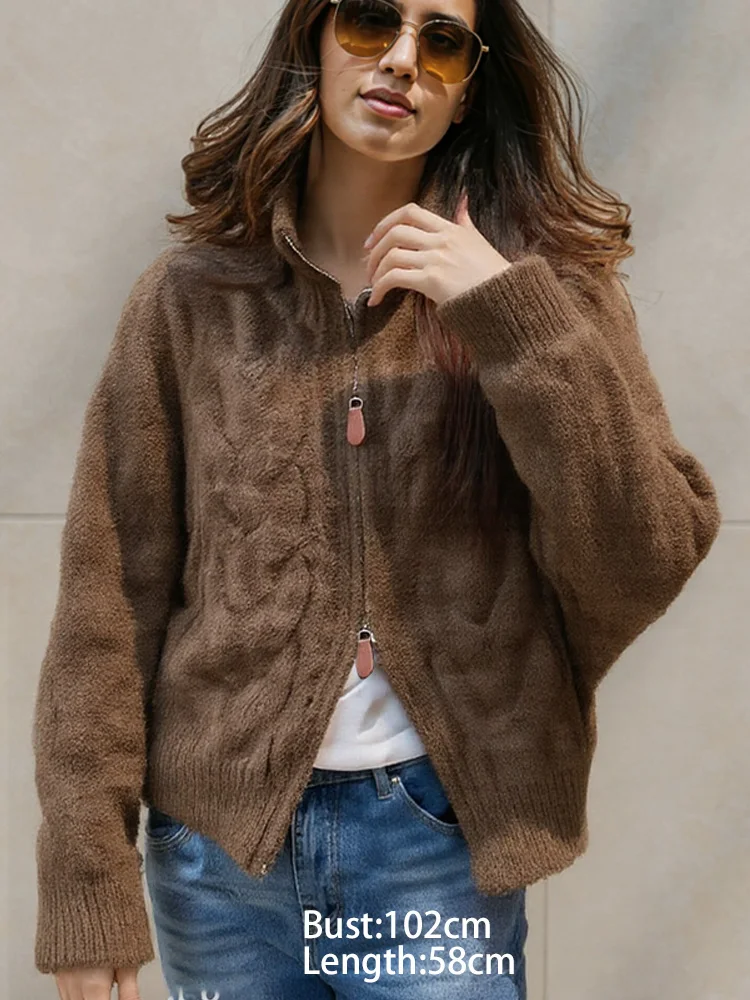 

Autumn Winter Turtleneck Zipper Cardigan Sweater Casual Loose Long Sleeve Women's Sweaters Coat Office Lady Knit Outwear