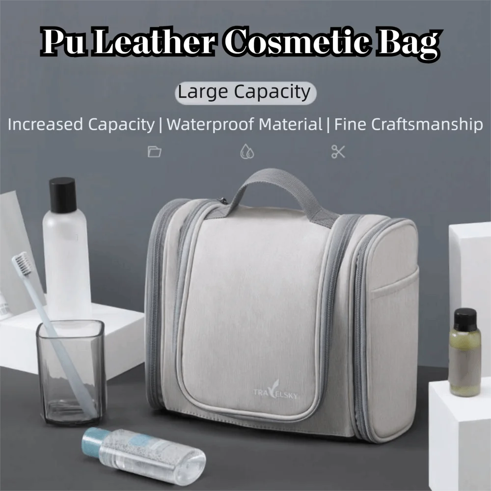 

Waterproof Women's Makeup Bag Dustproof with Hook Travel Cosmetic Pouch Foldable Zipper Cosmetics Storage Pouch