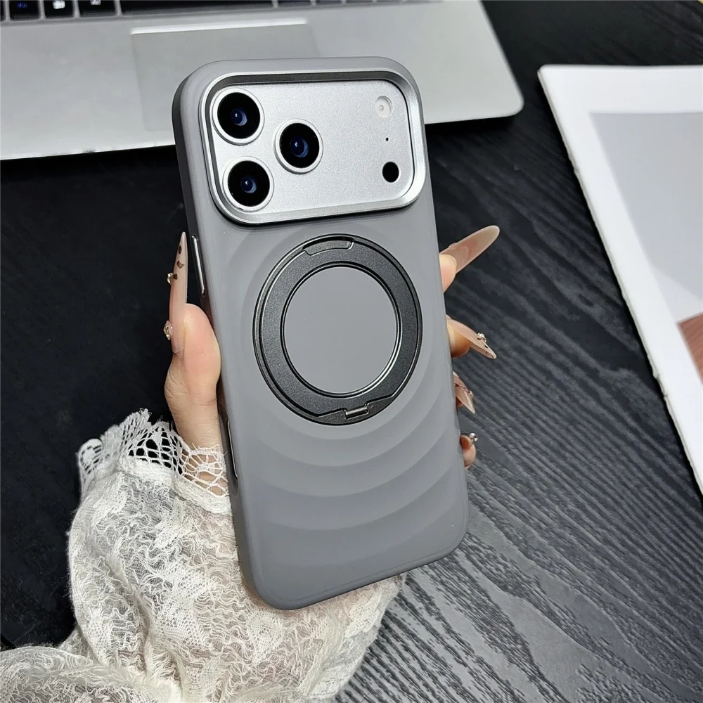 Luxury Water Ripples 360 Rotating Bracket for Magsafe For iPhone 18 Pro Max 18pro 17 Pro Frosted Hard Shockproof PC Holder Cover
