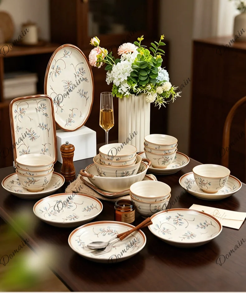 Dish set household 2 underglaze color tableware set housewarming retro style dish set household