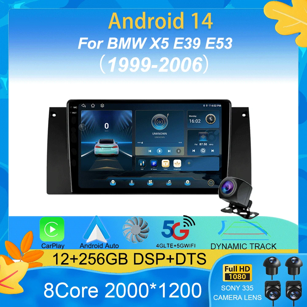 

Автомобильный радиоприемник Android 14 для BMW X5 E39 E53 1999 2000-2006 Carplay Автоматическая навигация Видео DSP 360 Камера Головное устройство BT Стереоплеер