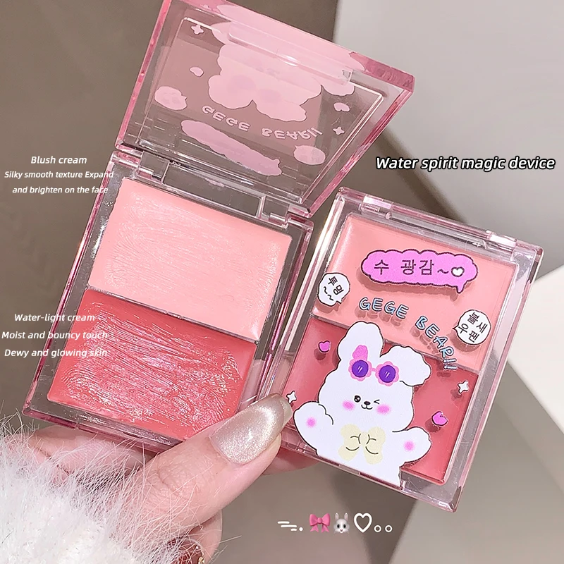 Gege Bear Palette di fard bicolore acquoso Idratante Colore espandibile e termoretraibile Crema Rouge a lunga durata