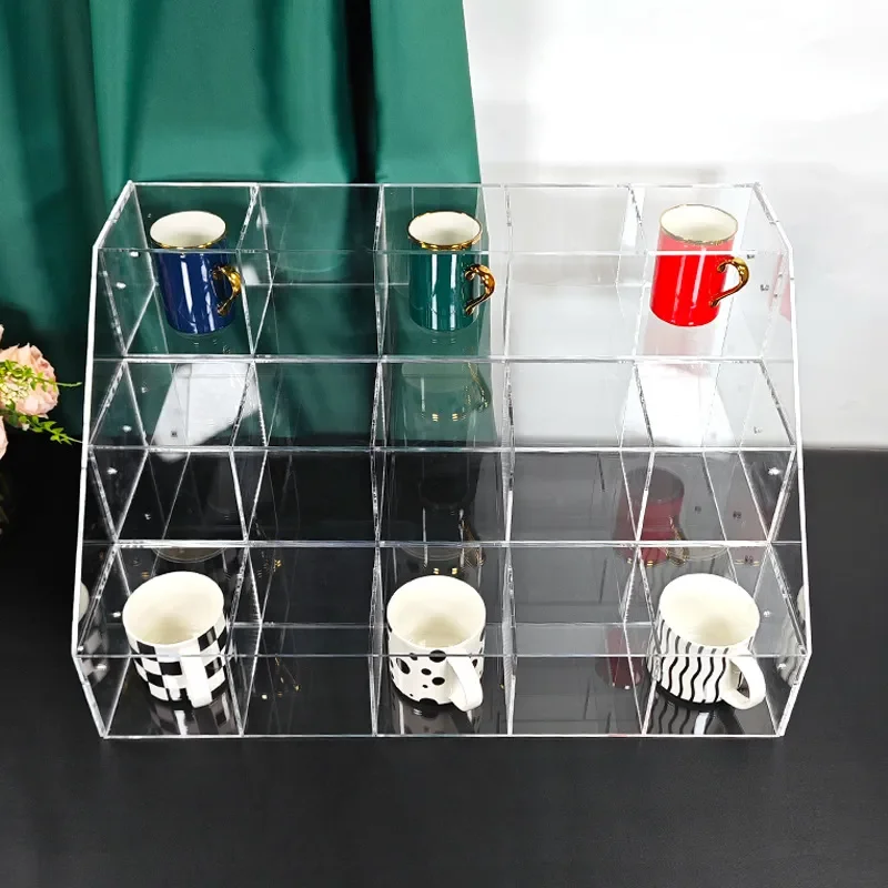 Clear Acrylic Tea Cup Display Stand Ladder Rack for Teapot Storage Desktop Organizer Transparent Showcase Shelf for Kitchen