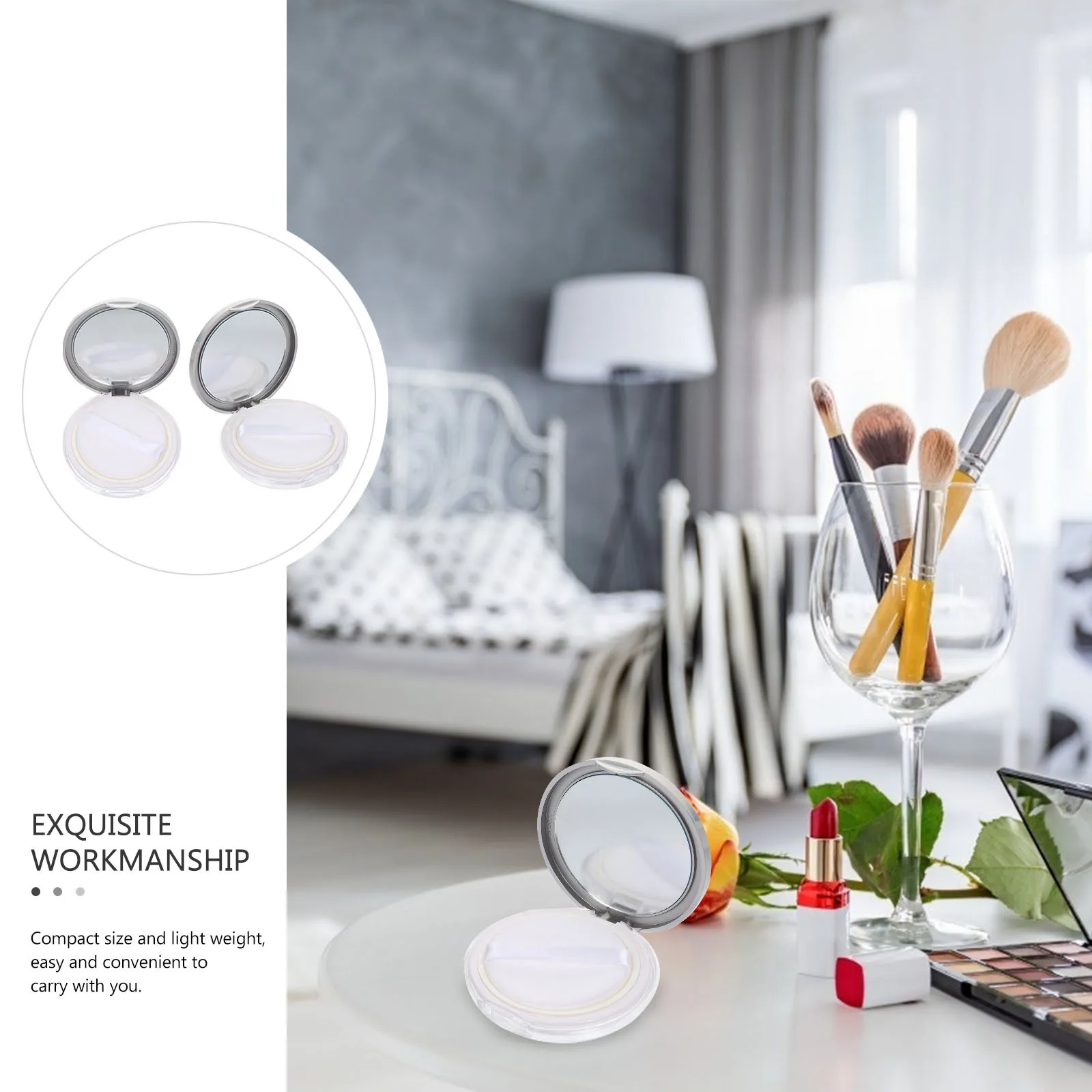 2 stuks draagbare dunne losse poederdoos met spiegel lege plastic container voor reizen hervulbare behuizing lichtgewicht make-up