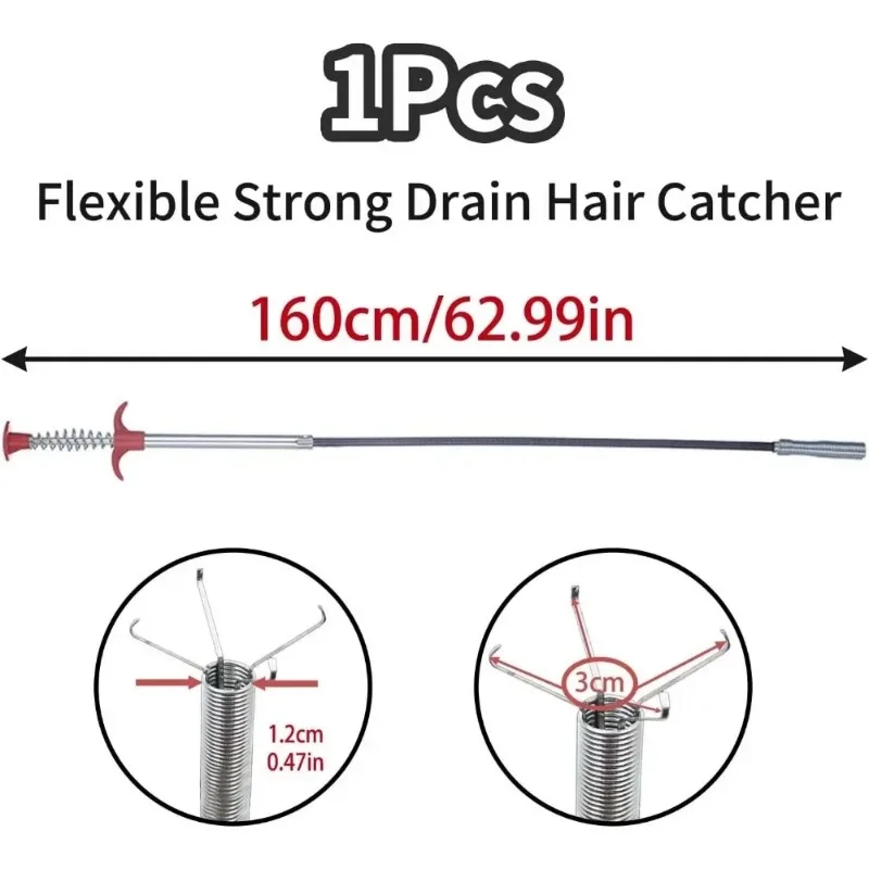 200/160/90/60cm Flexibler Starker Abflussreiniger Feder-Haarentferner für Küchenspüle Badezimmer Badewanne Abflüsse – Detail 2