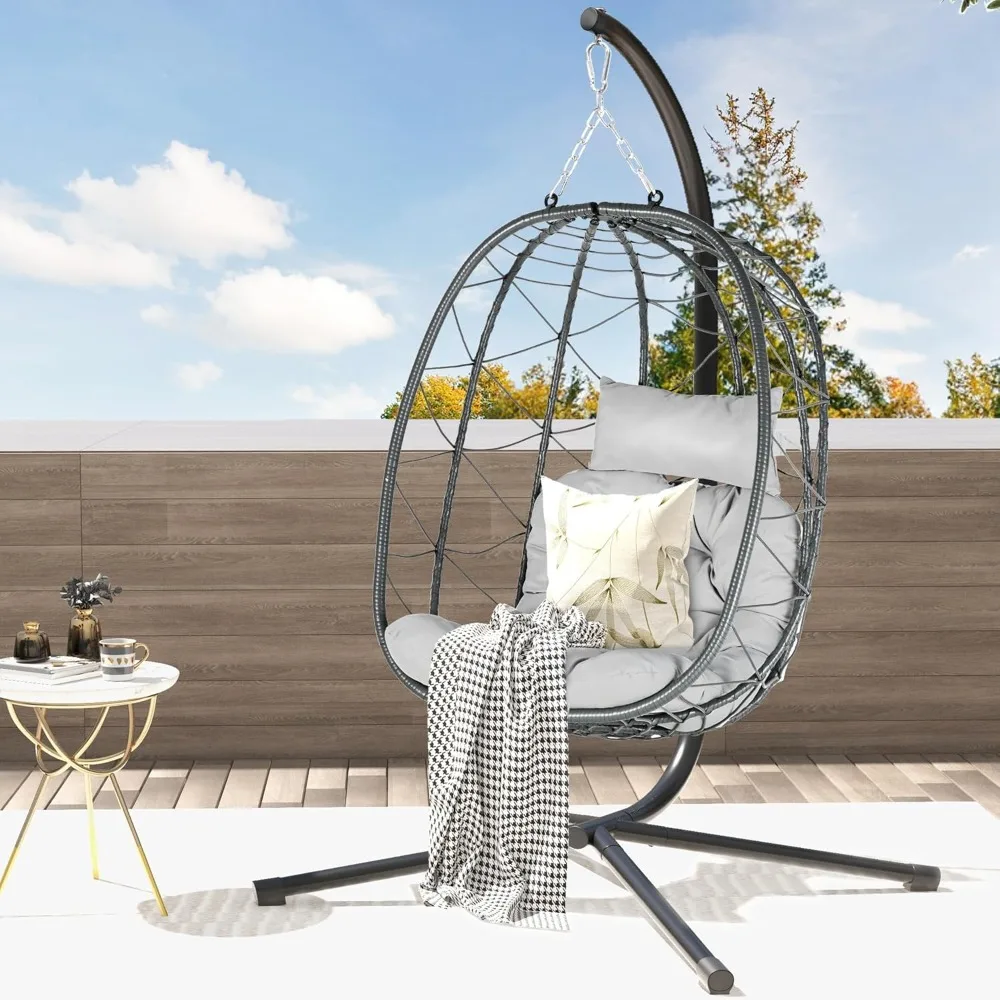 

Hanging Swing Chair with Stand Egg Chair Wicker Egg Chair with Cushions Patio, Bedroom, Garden and Balcony