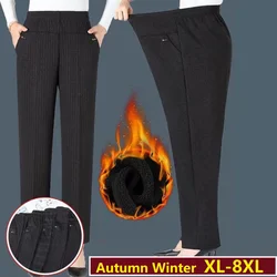 Middle Aged Women Ttrousers New Autumn Stretch High Waist Casual Pants Female Winter Plush Warm Straight Pants Oversize 7XL 8XL