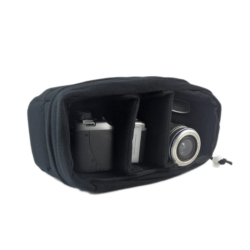 

Dependable-Camera Bag Camera Insert Bag With Drawstring Adjustable Divider Camera Lens Soft Bag For Nikon,Canon,Sony Black
