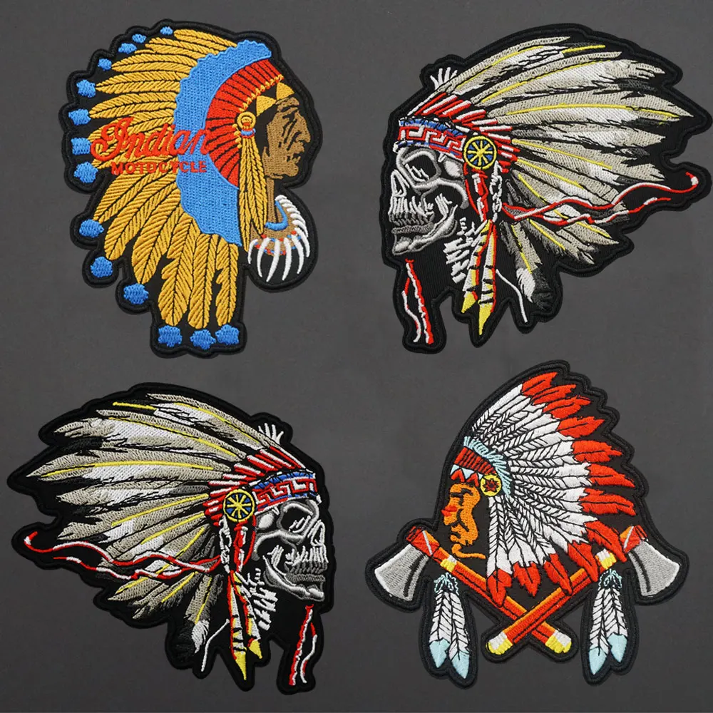 Indian head badge embroidered patches with hook backing