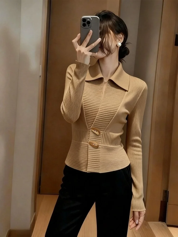 i Color Strickoberteil für Damen, Frühling, High-End-Design, einzigartig, schön, jugendlich, tailliert, super gut aussehender Pullover