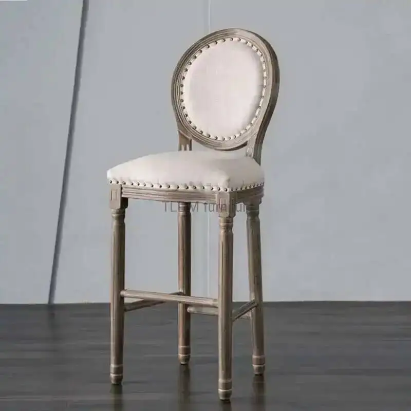 Retro Antique Bar Stools Home Backrest Bar Furniture American Solid High Wood Bar Chairs European Chair Villa Chair for Kitchen