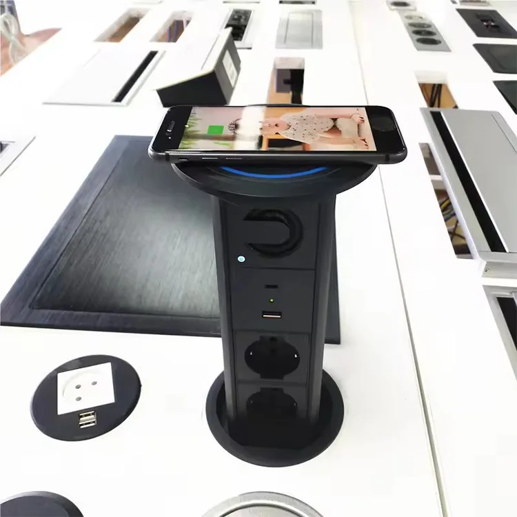 Inteligentne gniazdo biurowe z regulacją wysokości, z bezprzewodowym ładowaniem Bluetooth, elektryczne gniazdo z europejskim standardem.