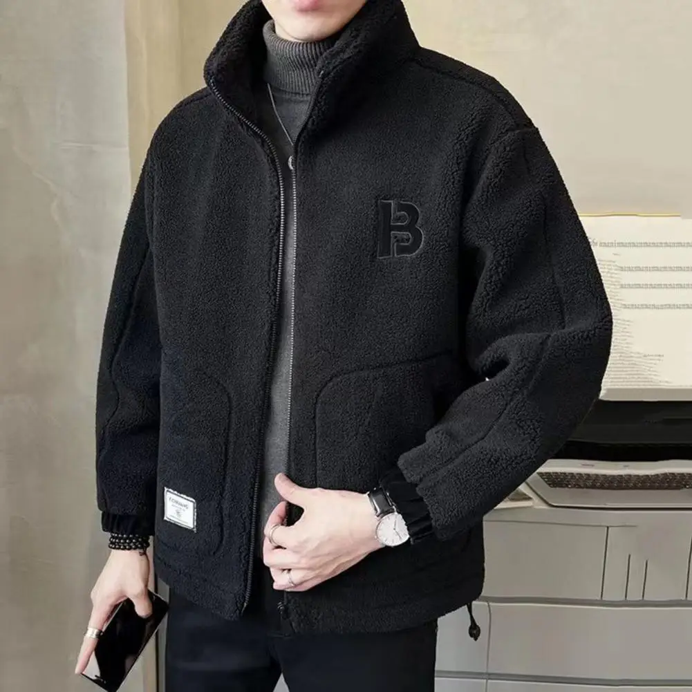 

Warm Men Jacket with Velvet Lining Cozy Velvet-lined Men's Jacket Thickened Streetwear Style with Side Pocket for Autumn for Men