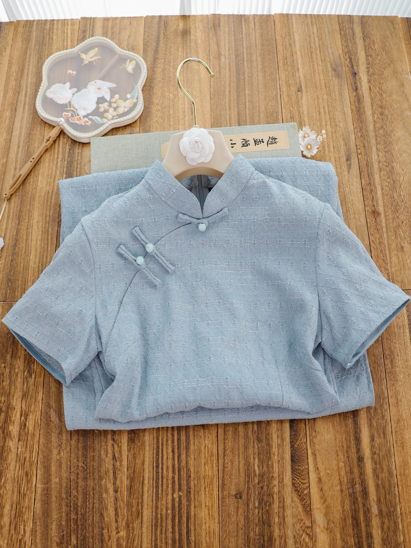 Elegant Blue Short Sleeve Qipao Young Women's Workwear Daily Improved Charming Fish New Chinese Style Summer 2026 Qipao Dress
