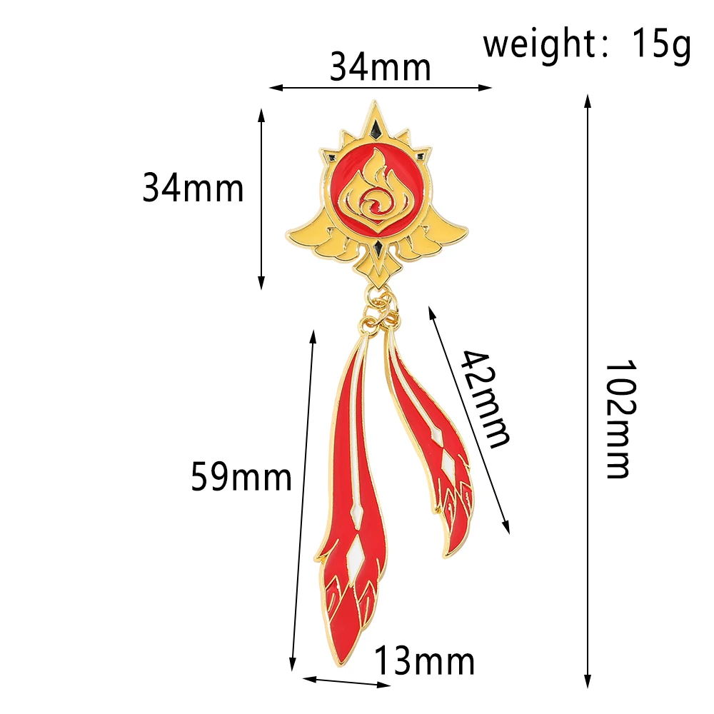 Game Genshin Impact Brooch Anime Cartoon Props Wind Fire Element Enamel Badge Feather Tassel Brooch Jewelry Accessories Gifts