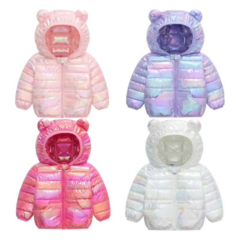 

Kids Girls Bright Shiny Fabric Lightweight Jacket Hoodie Outerwear Children Boy Winter Autumn Warm Coat Boys Casual Clothing New