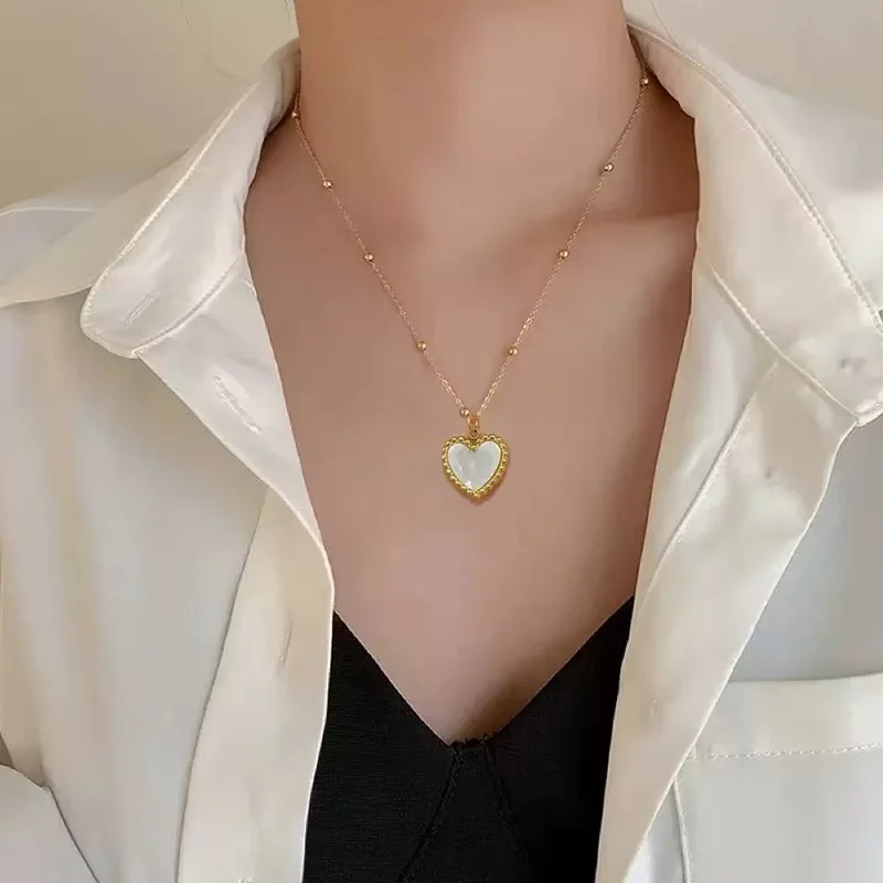 EILIECK Neue Herz-Liebes-Halskette mit Kubischem Zirkonia, Edelstahl Mode-Collier, Schmuck für Frauen, Bijoux Femme Geschenk – Detail 7
