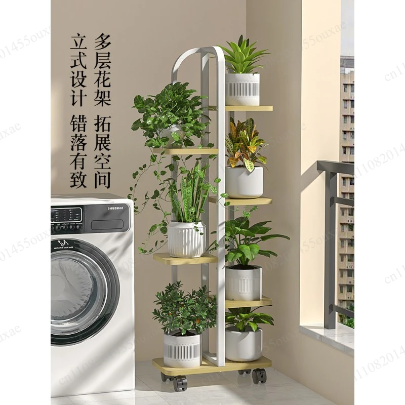 Rolling Multi-layer Floor Standing Flower Rack Mobile Succulent Pot Holder Indoor Decor Plant Organizer for Balcony Living Space