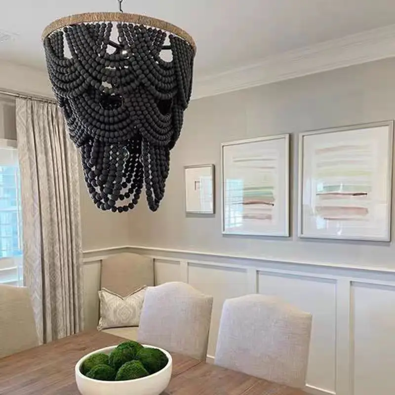 French bohemian wood chandelier, American minimalist creative designer living room dining