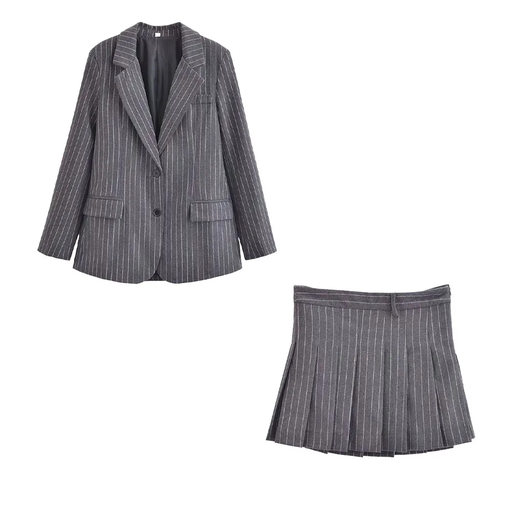 2024ZAR * primavera/estate vendita calda nuove donne Fine Stripe Blended Suit Coat minigonna corta a vita alta