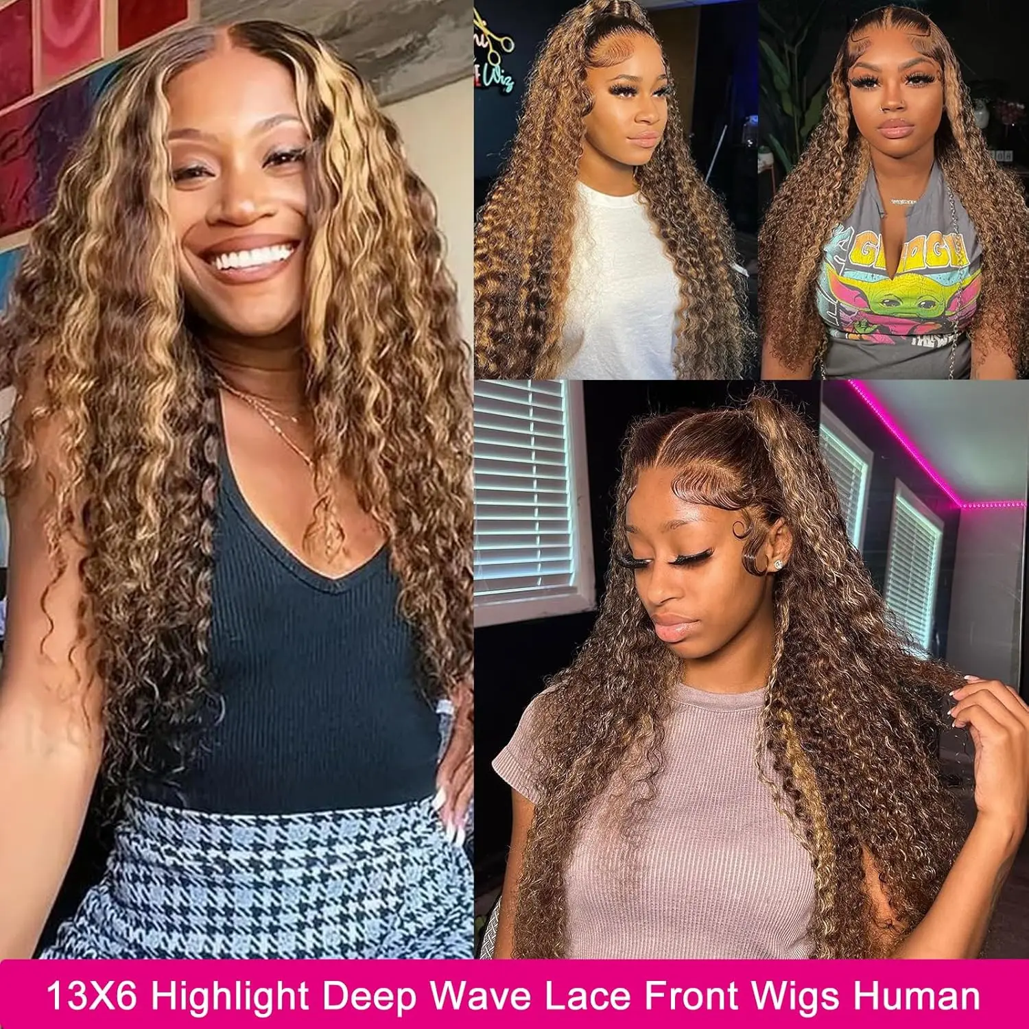 30-дюймовый Highlight Ombre Lace Front Wig Blonde Curly 13x6 HD Медовый Блондин 4/27 Глубокие Волны Парики Фронта Шнурка Человеческие Волосы Плотность 200%