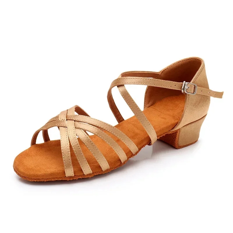 Latin Dance Shoes for Girls Women Ladies Ballroom Modern Tango Salsa Dancing Performance Shoes Medium Heels Training Shoes