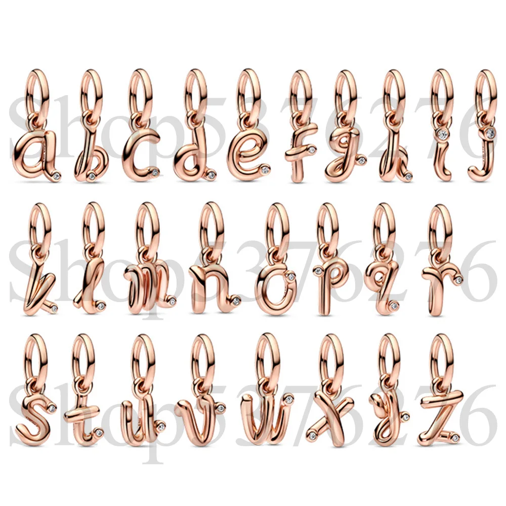 925 Sterling Silver Bead Letter Script Alphabet A B C D E F G H Dangle Charm For Fashion Women Bracelet Bangle Gift DIY Jewelry