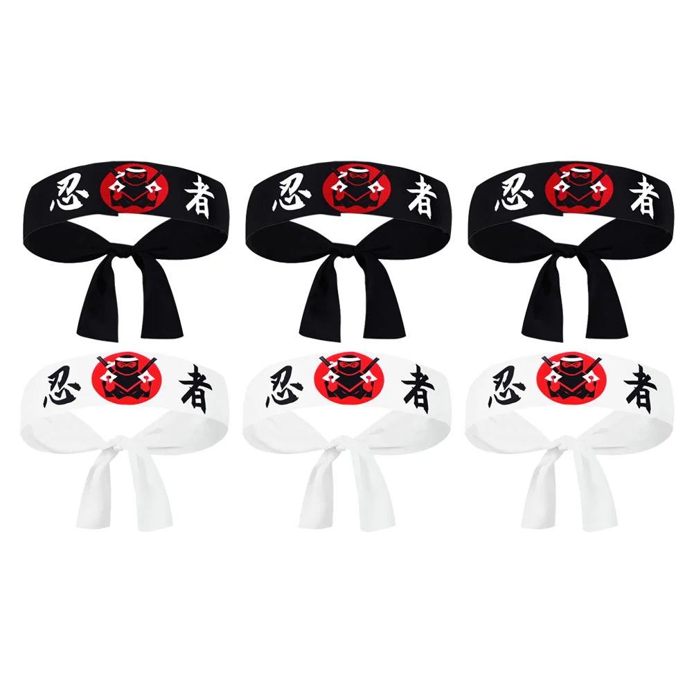 

6 Pcs Headband Sushi Wraps Silk Scarf Black Karate Polyester Japanese Hat Halloween Costume Hachimaki Dragon