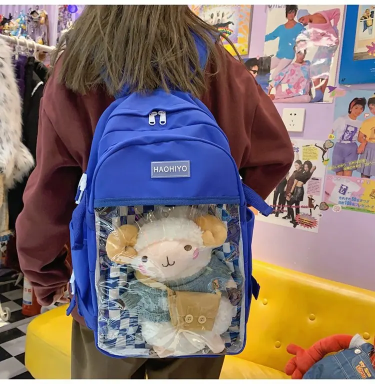 Mochila Kawaii Ita de gran capacidad para chica japonesa, bolso de escuela secundaria Harajuku con personalidad, a cuadros contrastantes, para ordenador portátil