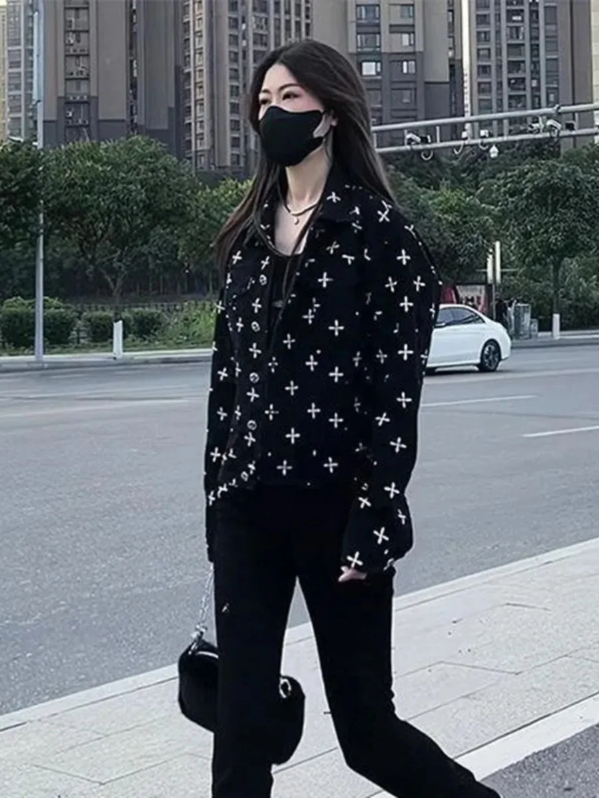 Gothic Style Printed Design Jeans Jacket Women's Loose Slimming Autumn New Arrival Cotton Upperwear Fashionable Streetwear