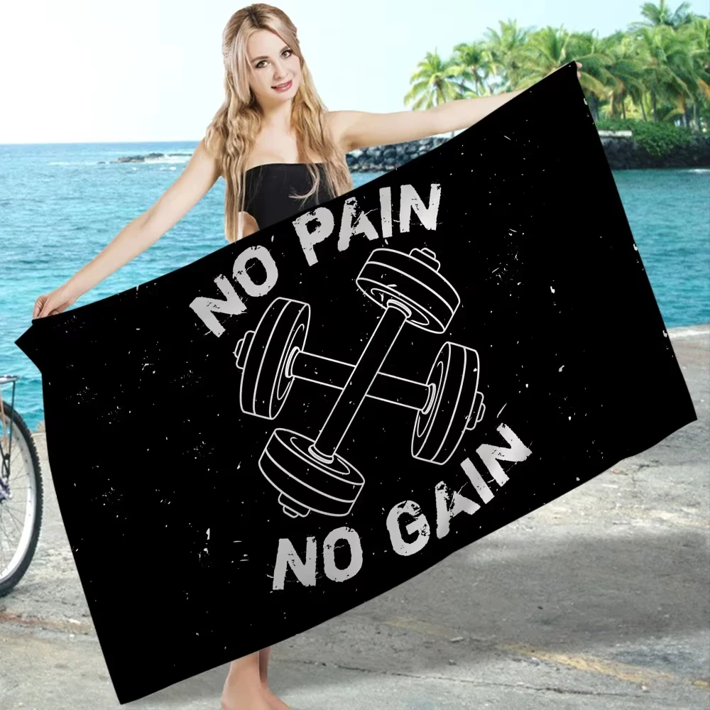 Gym Motivational Beach Towel, No Pain No Gain Microfiber Absorbent Quick Dry Soft for Swimming Resort Yoga Climbing