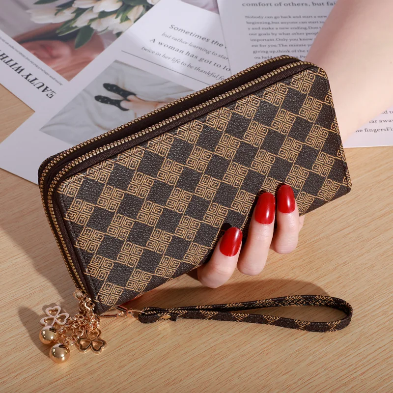 Women Long Wallet Card Holder Large Capacity Double Zipper Purse Cell Phone Wristlet Clutch Luxury Money Phone Bag